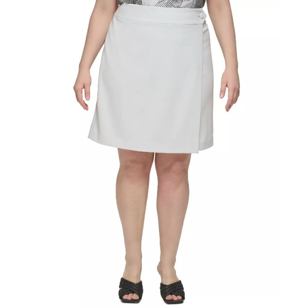 CALVIN KLEIN Plus and Petite Size Scuba-Crepe A-Line Wrap White Skirt NWT